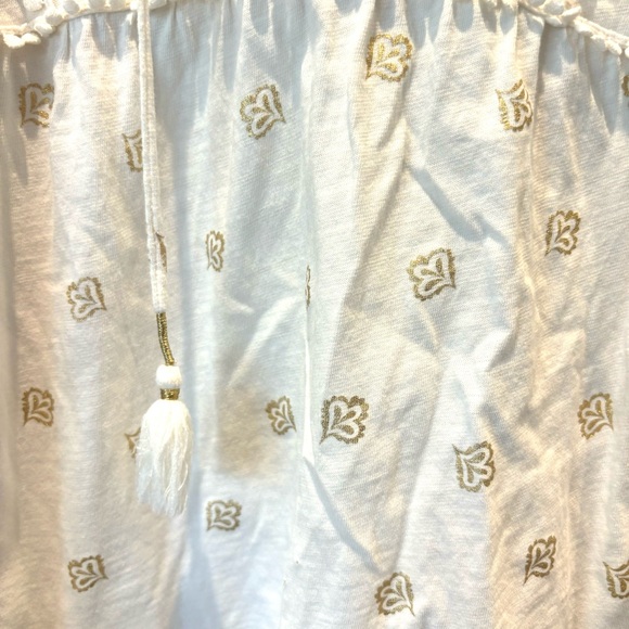 Boden Gemma top Ivory gold Petal foil tie neck slub tee Sz 10 R. NWOT - Picture 4 of 11